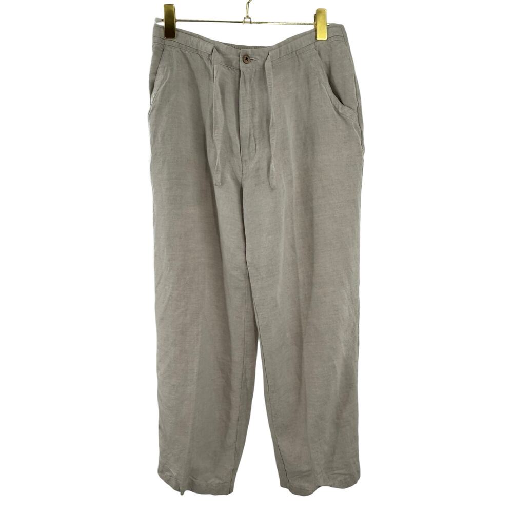 Cubavera Large Medium Linen Blend Pants Beige Drawstring Pull On Beach Summer